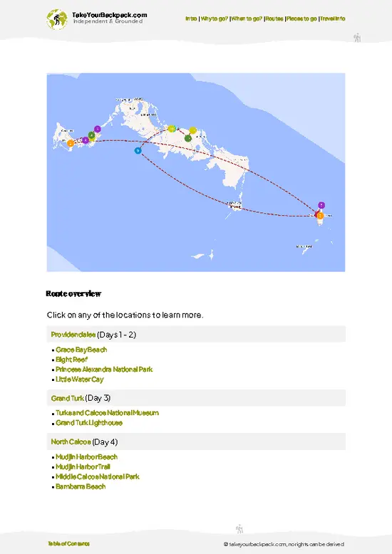 example page 4 from our offline Travel Guide for Turks and Caicos Islands